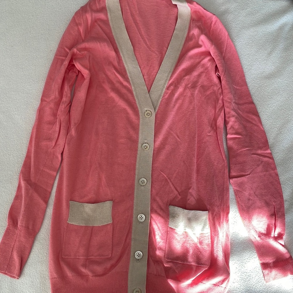 XS Jcrew pink long cotton cashmere cardigan